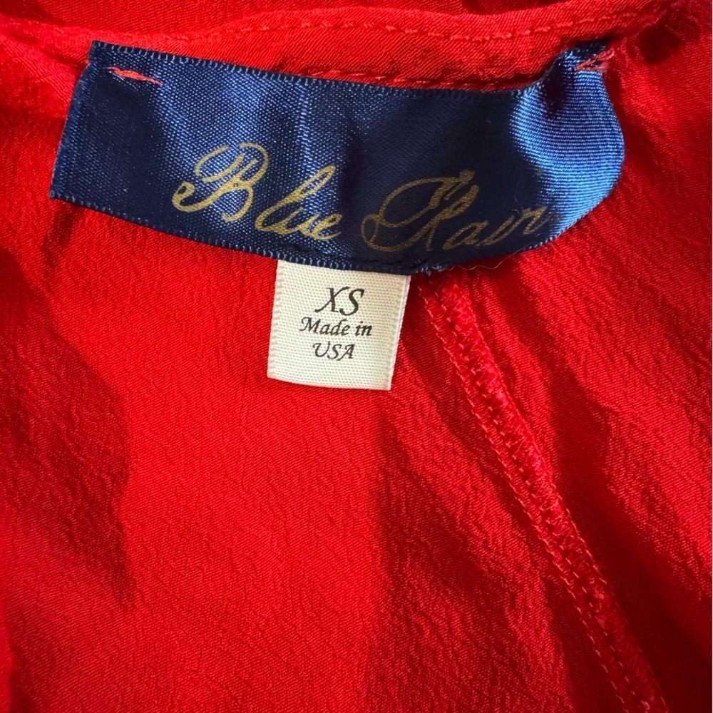Blue Rain Vibrant Red Wrap Blouse with Flutter Sleeves Size XS - Picture 3 of 3
